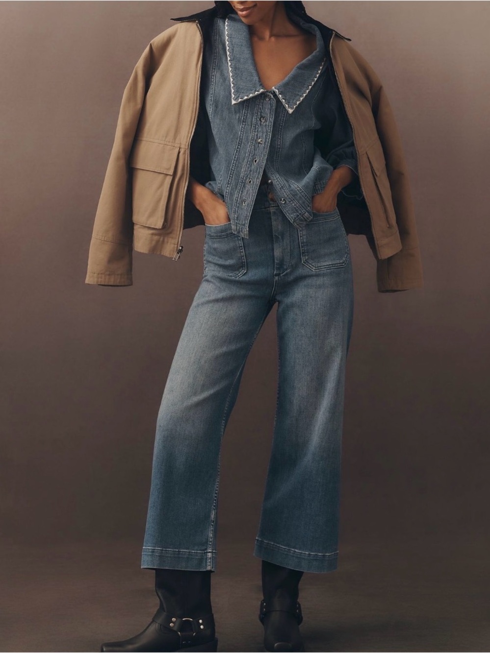 Anthropologie Denim Cropped High Rise/Wide-Leg Jeans in Washed Blue
